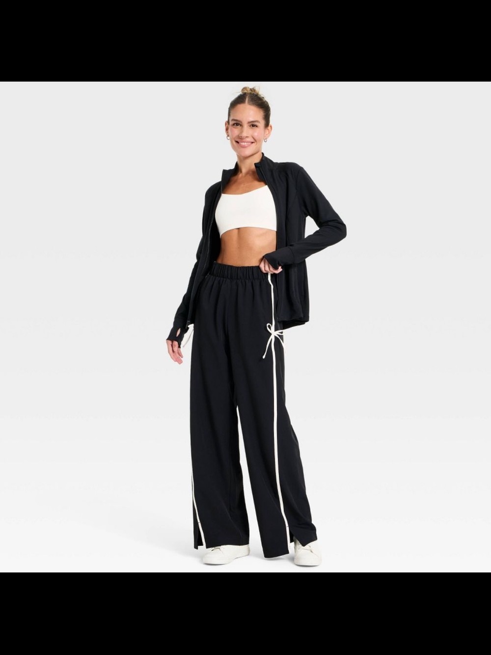 Women’s all in motion Black Bow Detail Wide-Leg Track Pants- medium - Picture 3 of 11